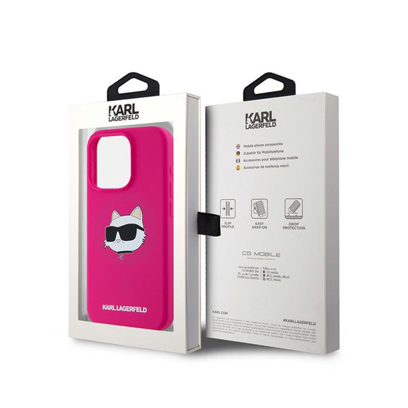 Karl Lagerfeld silikoninis Choupette Head MagSafe – iPhone 15 Pro dėklas (rožinis)