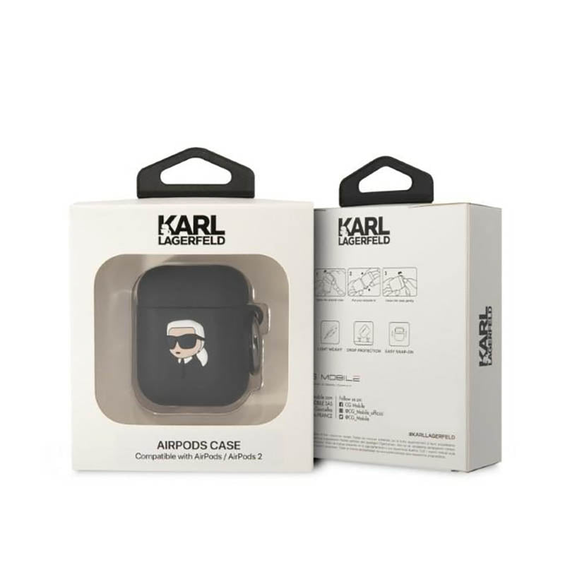 Karl Lagerfeld Silicone NFT Karl Head 3D – AirPods 1/2 kartų dėklas (juodas)