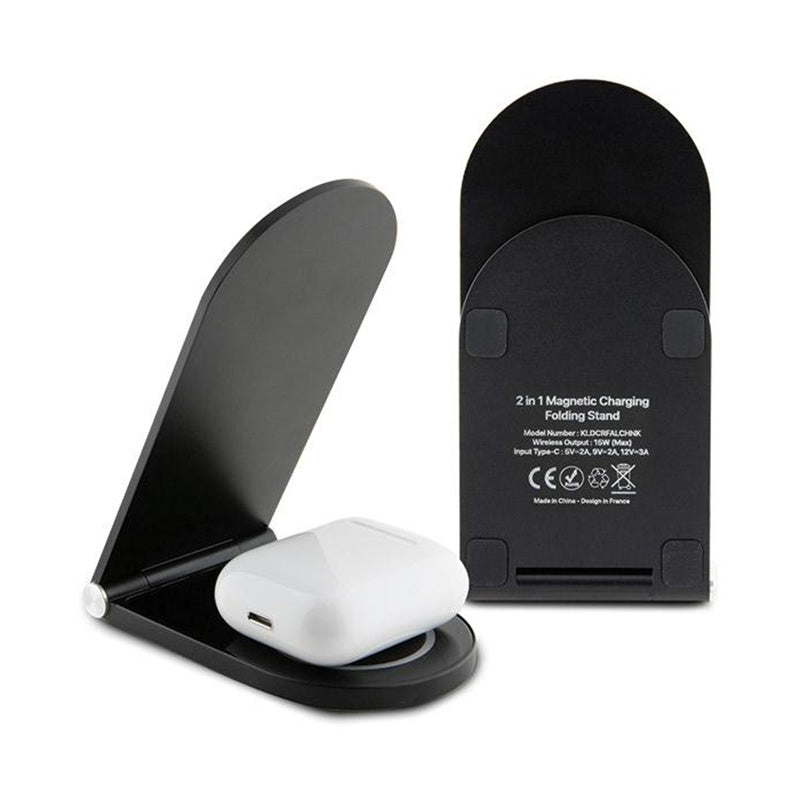 Karl Lagerfeld Choupette MagSafe – sulankstomas indukcinis 2in1 įkroviklis su MagSafe, skirtas iPhone ir AirPods 15W (juodas)