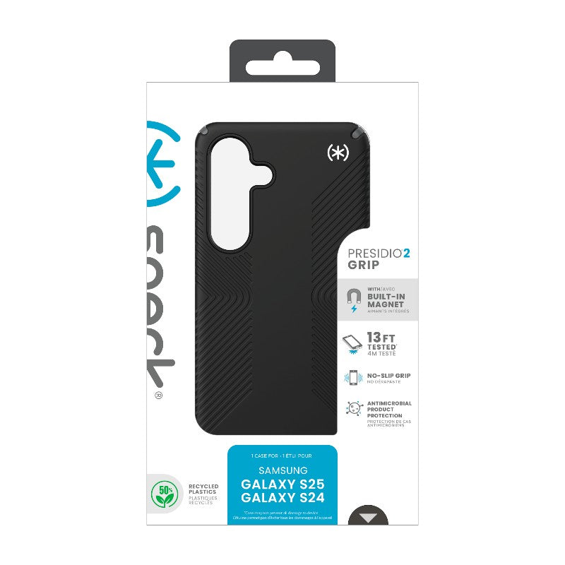 Speck Presidio2 Grip Magnet – dėklas Samsung Galaxy S25 / 24 MagSafe (juodas/skalūno pilkumo/baltas)