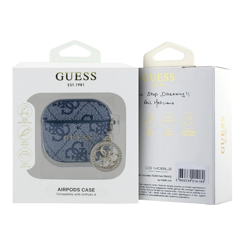Guess 4G Strass Charm - „AirPods 4“ dėklas (mėlynas)