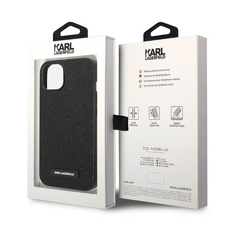 Karl Lagerfeld Glitter Plaque Logo – dėklas, skirtas „iPhone 14 Plus“ (juodas)