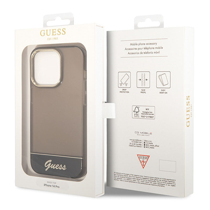 Guess Translucent – Dėklas, skirtas iPhone 14 Pro Max (juodas)