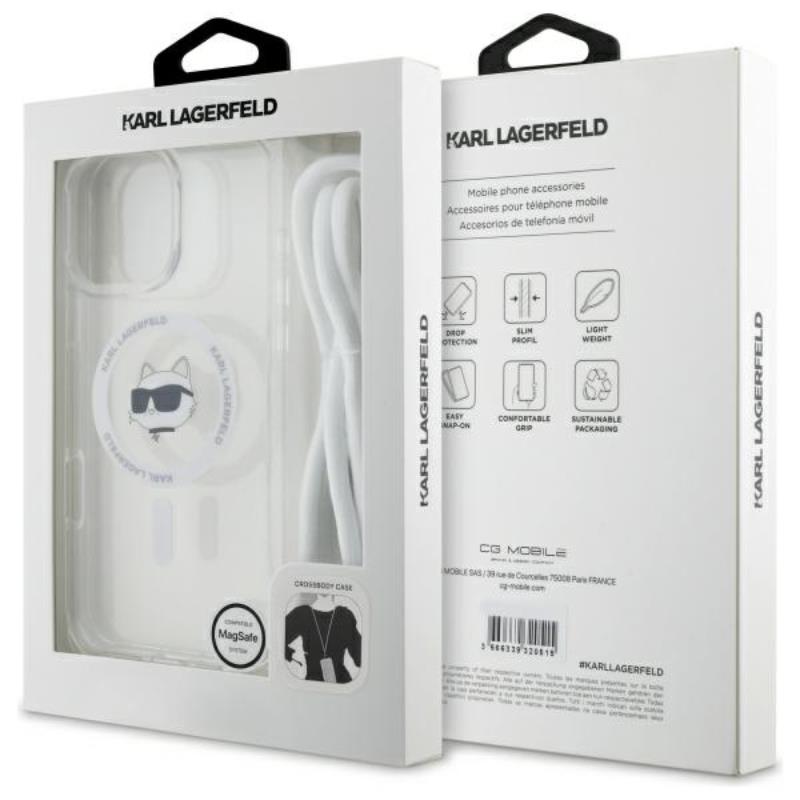 Karl Lagerfeld IML Choupette Head & Cord MagSafe – dėklas iPhone 16 Pro (skaidrus)
