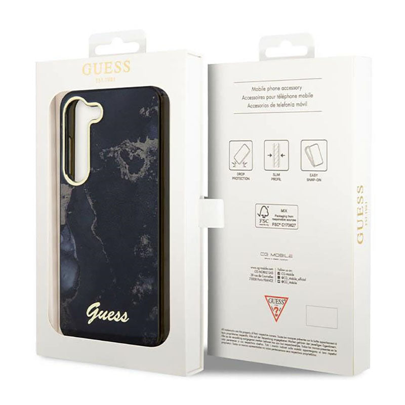 Guess Auksinio Marmuro Kolekcija – Dėklas Samsung Galaxy S23+ (Juodas)