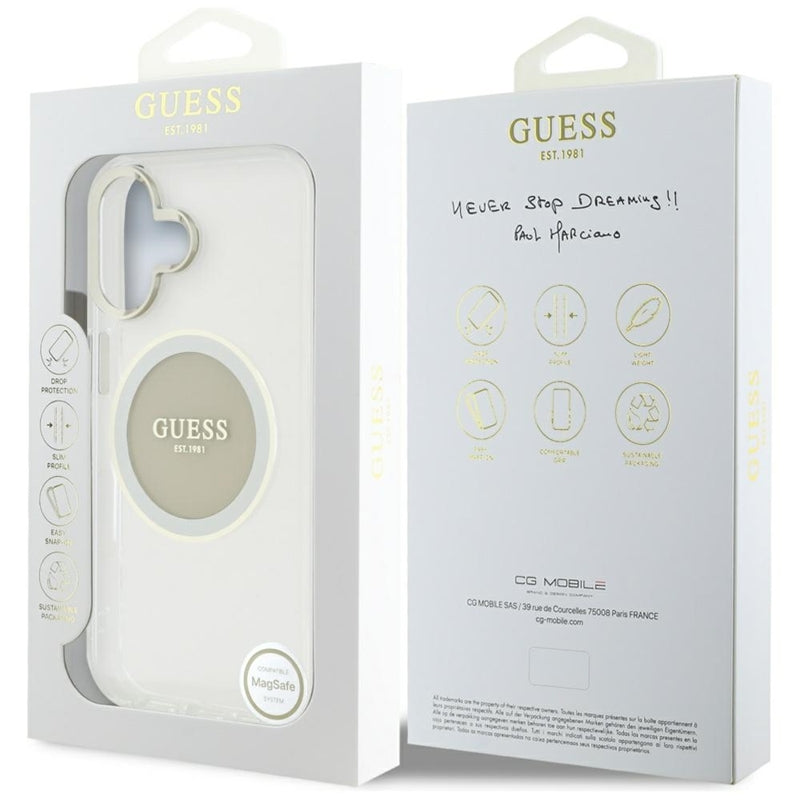 Guess IML Metal Colored Circle Classic Logo MagSafe – dėklas iPhone 16 (pilkas)