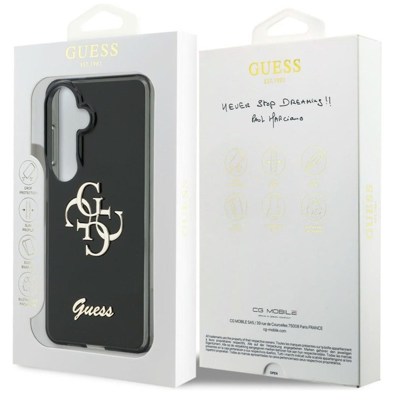 Guess IML Big Metal 4G Script – Samsung Galaxy S26 dėklas (juodas)