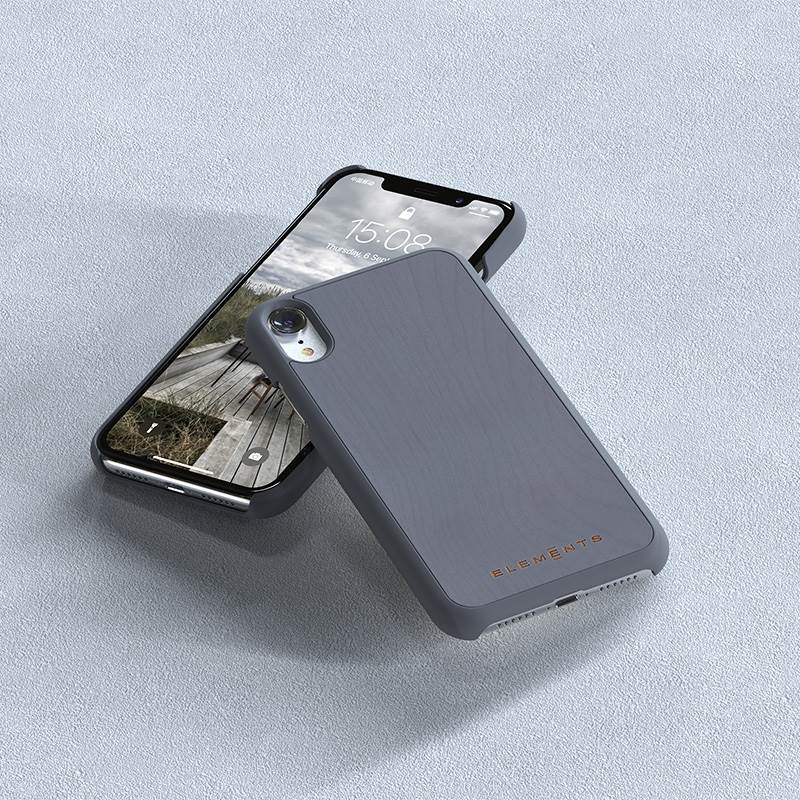 Nordic Elements Original Gefion – dėklas iPhone XR su tikru klevo medžiu (Vidutiniškai pilka)