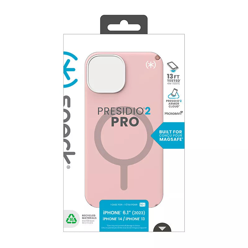 Speck Presidio2 Pro Magsafe – dėklas, skirtas iPhone 16e / iPhone 15 / iPhone 14 / iPhone 13 (Dahlia Pink / Rose Copper / White)
