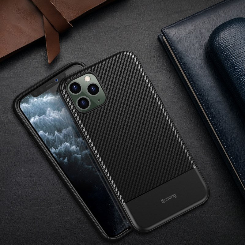Crong Prestige Carbon dėklas – iPhone 11 Pro dėklas (juodas)