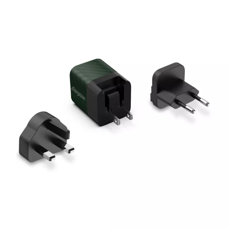 Energizer Ultimate – Universalus GaN 20W PD tinklo įkroviklis su EU/UK/US kištukais (Žalias)