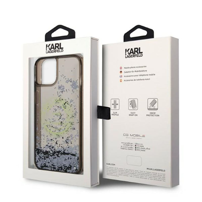 Karl Lagerfeld Liquid Glitter Round RSG Logo dėklas – dėklas, skirtas iPhone 14 Plus (juodas)