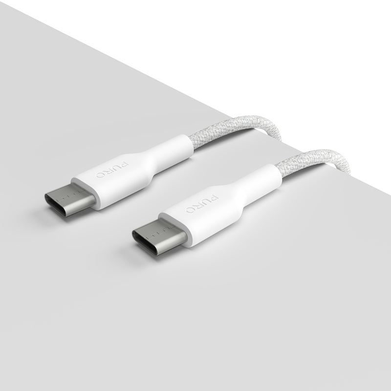 PURO Fabric - Itvarus pintas USB-C–USB-C kabelis 1,2 m (baltas)