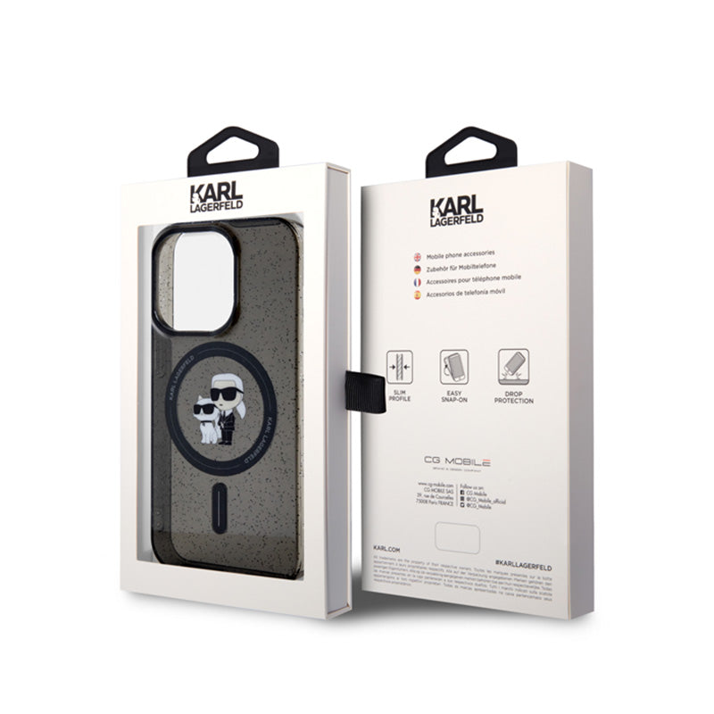 Karl Lagerfeld Karl & Choupette Glitter Magsafe - Dėklas, skirtas iPhone 15 Pro (Juoda)