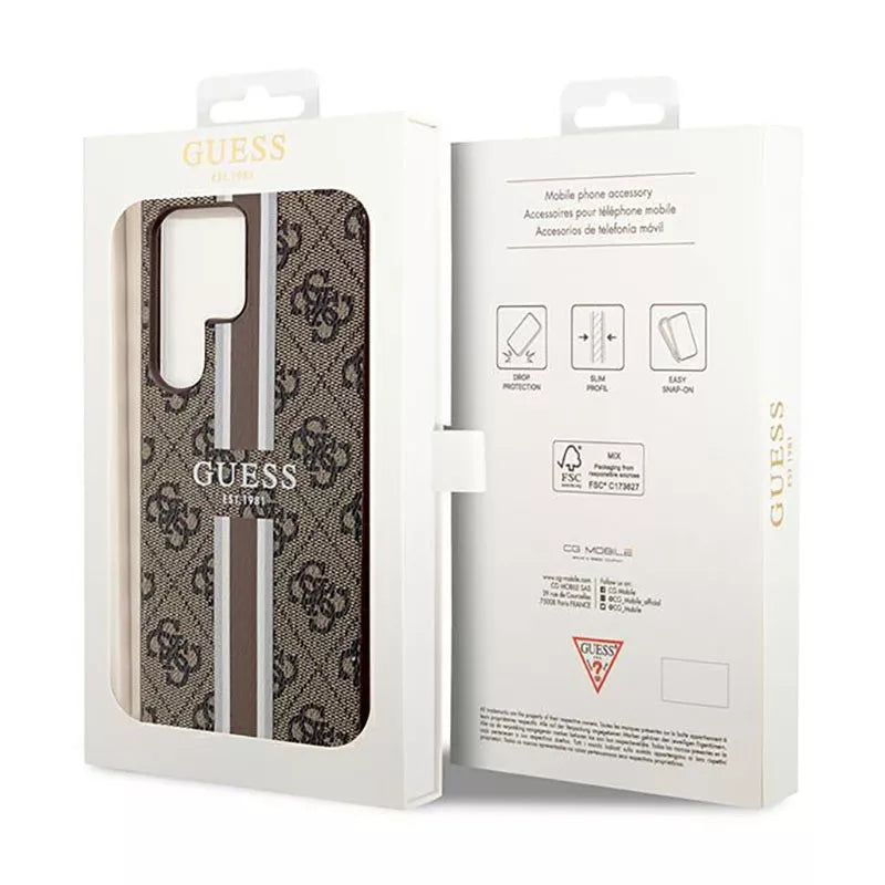 Guess 4G Printed Stripe – dėklas Samsung Galaxy S23 Ultra (rudas)