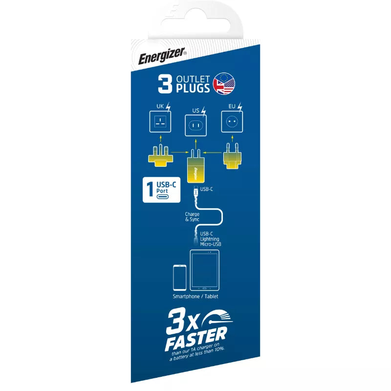 Energizer Ultimate – Universalus GaN 20W PD tinklo įkroviklis su EU/UK/US kištukais (Žalias)