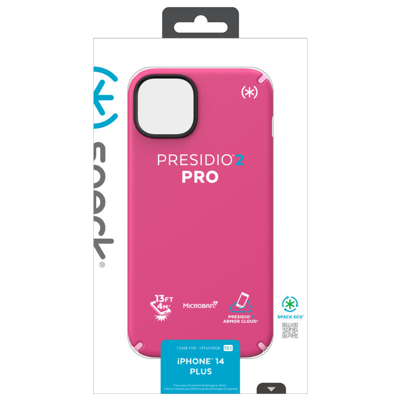 Speck Presidio2 Pro – Antibakterinis dėklas iPhone 15 Plus / 14 Plus (Digital Pink / Blossom Pink / White)
