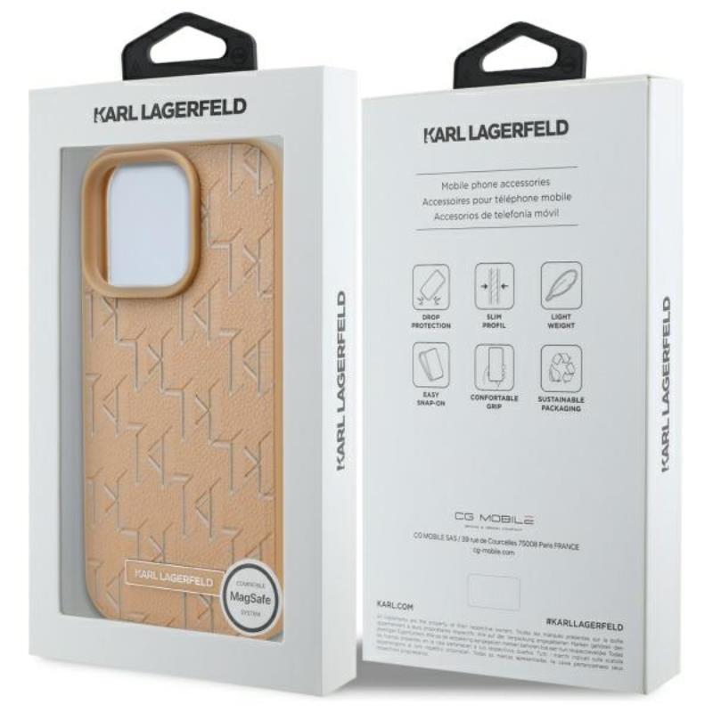 Karl Lagerfeld odos Monogram Metal Logo MagSafe - dėklas, skirtas „iPhone 16 Pro“ (smėlio spalvos)