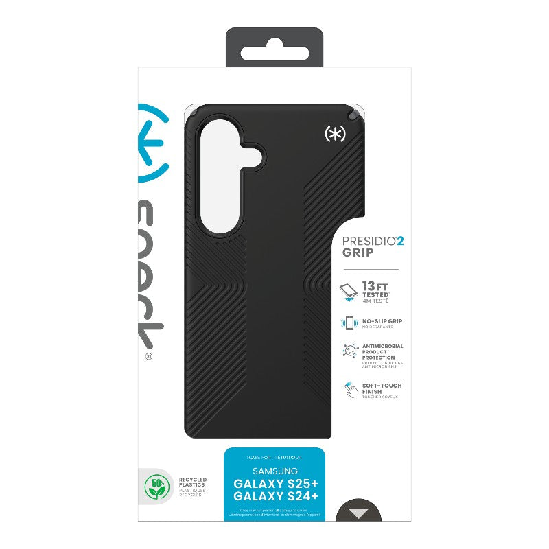 Speck Presidio2 Grip – dėklas, skirtas Samsung Galaxy S25+ / 24+ (juodas/slate pilkas/baltas)