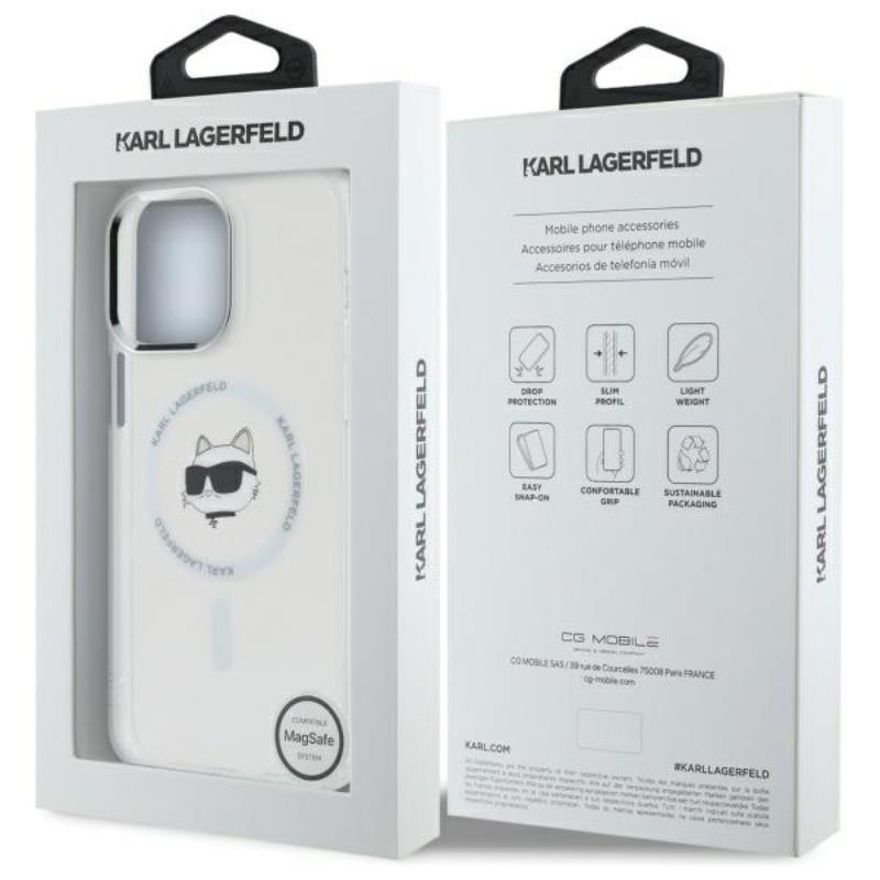 Karl Lagerfeld IML Metal Choupette Head MagSafe - dėklas, skirtas iPhone 14 Pro Max (Balta)