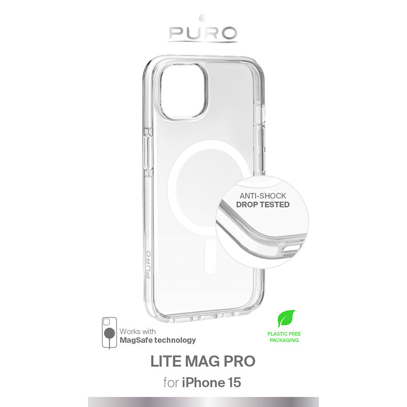 PURO LITEMAG PRO – Dėklas iPhone 15 su MagSafe (skaidrus)