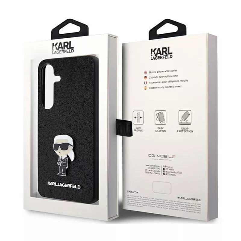 Karl Lagerfeld Fixed Glitter Ikonik Logo Metal Pin - Samsung Galaxy S24+ dėklas (juodas)