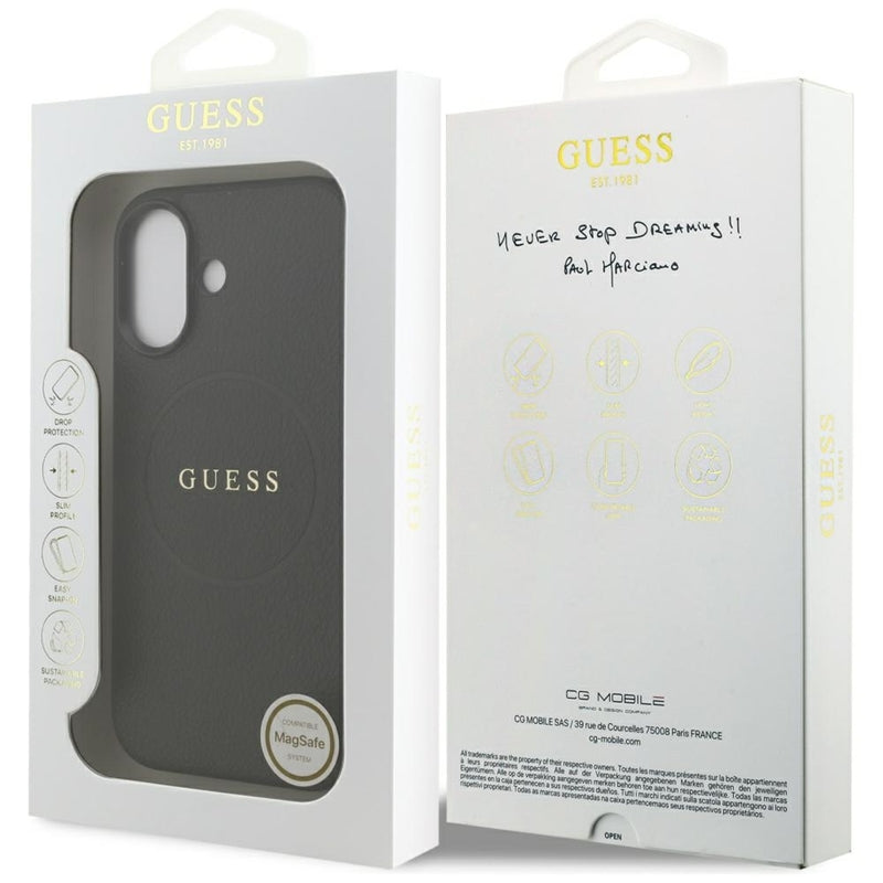 Guess Grained Ring MagSafe dėklas iPhone 17 (juodas)