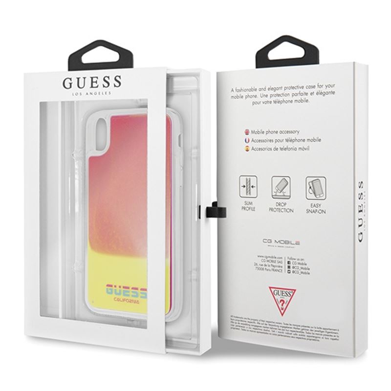 Guess Liquid Glitter Hearts – dėklas iPhone Xs / X (Švyti tamsoje / rožinė)