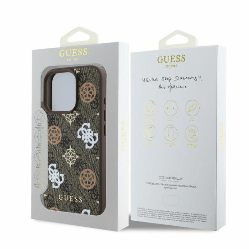 Guess Peony ant 4G Background MagSafe - dėklas, skirtas iPhone 16 Pro (rudas)