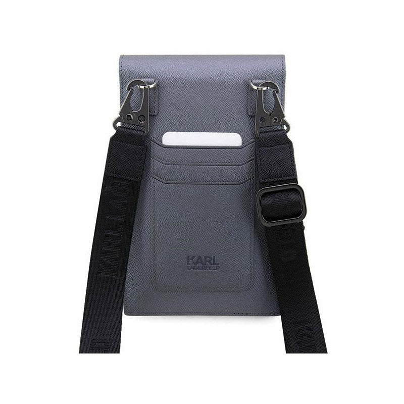 Karl Lagerfeld Saffiano NFT Karl & Choupette - Krepšys išmaniajam telefonui ir priedams (sidabrinis)