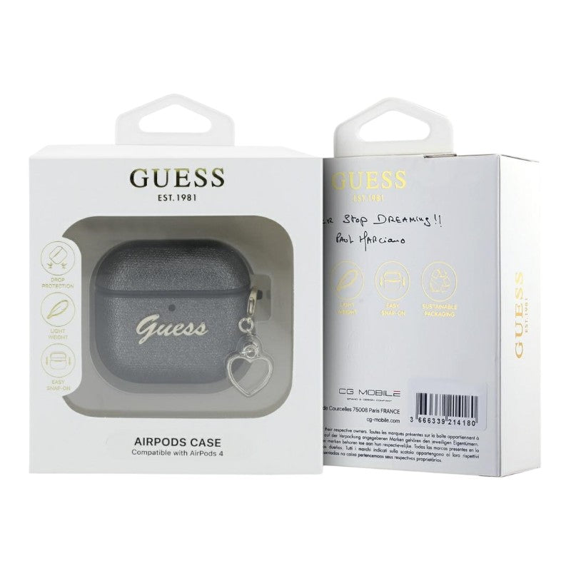 Guess Metallic Script Charm - „AirPods 4“ dėklas (juodas)