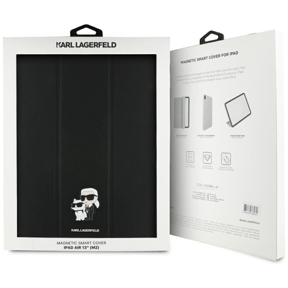 Karl Lagerfeld Knygos tipo dėklas Saffiano magnetinis Karl & Choupette - skirtas iPad Air 13” M3 (2025) / iPad Air 13” M2 (2024) (juoda)