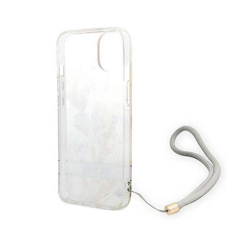 Guess Flower Cord – Dėklas iPhone 14 Plus (violetinis)