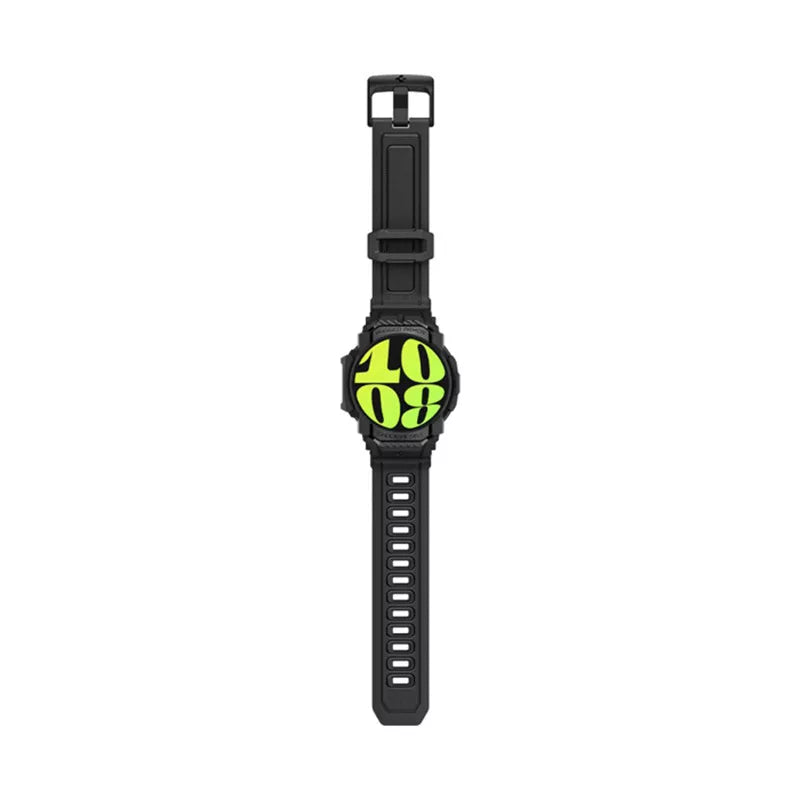 Spigen Rugged Armor Pro – dirželis + dėklas, skirtas „Samsung Galaxy Watch 7 40 mm“ (matinis juodas)