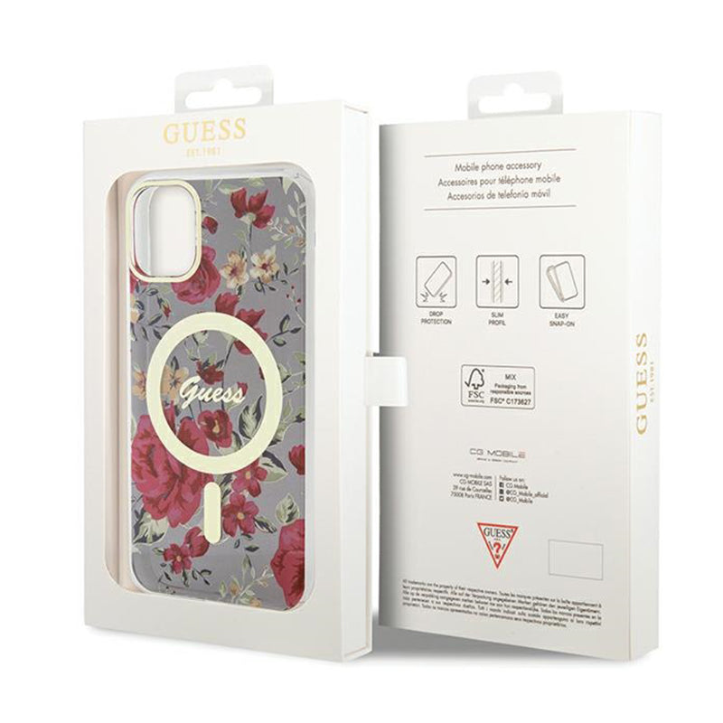 Guess Flower MagSafe – dėklas iPhone 11 (žalias)