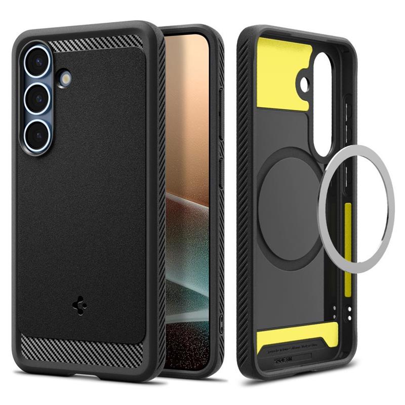 Spigen Rugged Armor Mag MagSafe – „Samsung Galaxy S25“ dėklas (matinė juoda)