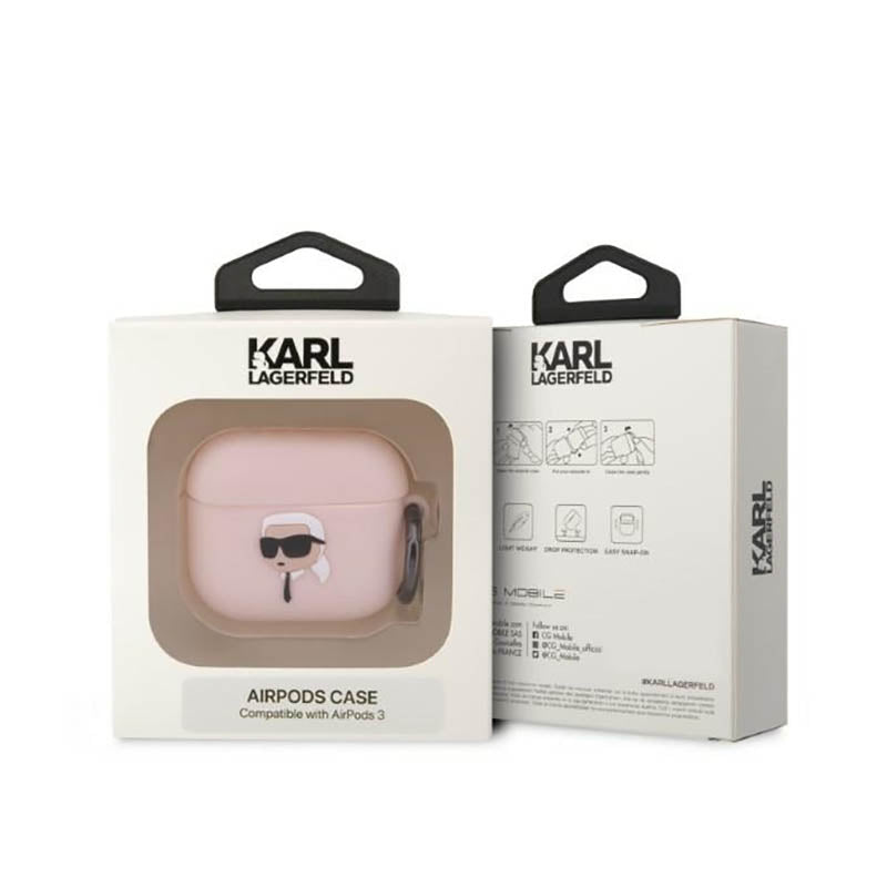 Karl Lagerfeld silikoninis „AirPods 3“ dėklas – NFT Karl Head 3D (rožinis)