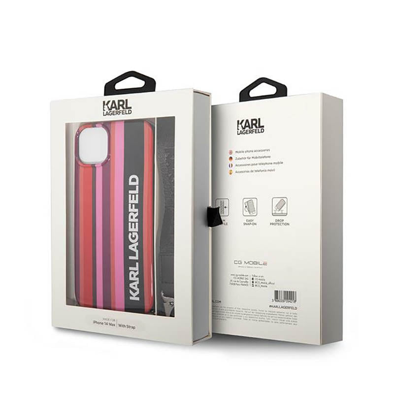 Karl Lagerfeld Color Stripes dirželis – dėklas, skirtas iPhone 14 (rožinis)