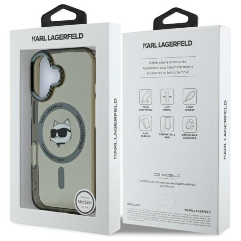 Karl Lagerfeld IML Metal Choupette Head MagSafe – dėklas, skirtas „iPhone 16“ (juodas)