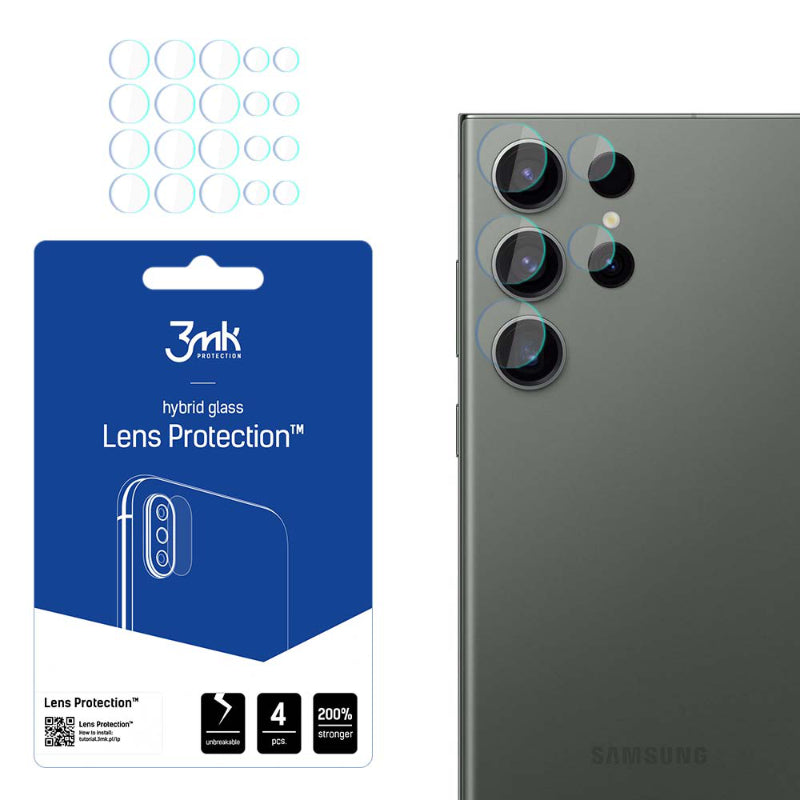 3mk objektyvo apsauga – kameros objektyvo stiklas, skirtas „Samsung Galaxy S23 Ultra“ (4 rinkiniai)