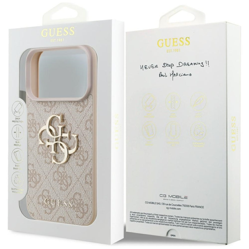 Guess 4G Dėklas su dideliu logotipu iPhone 17 Pro (rožinis)