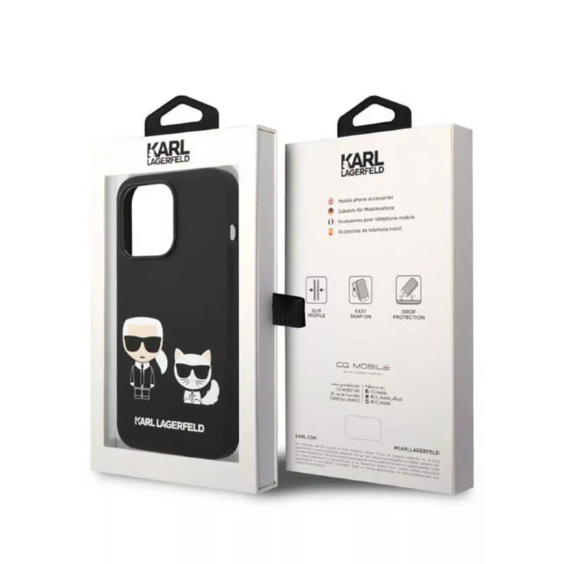 Karl Lagerfeld Liquid Silicone Karl & Choupette MagSafe – dėklas skirtas iPhone 14 Pro (juodas)