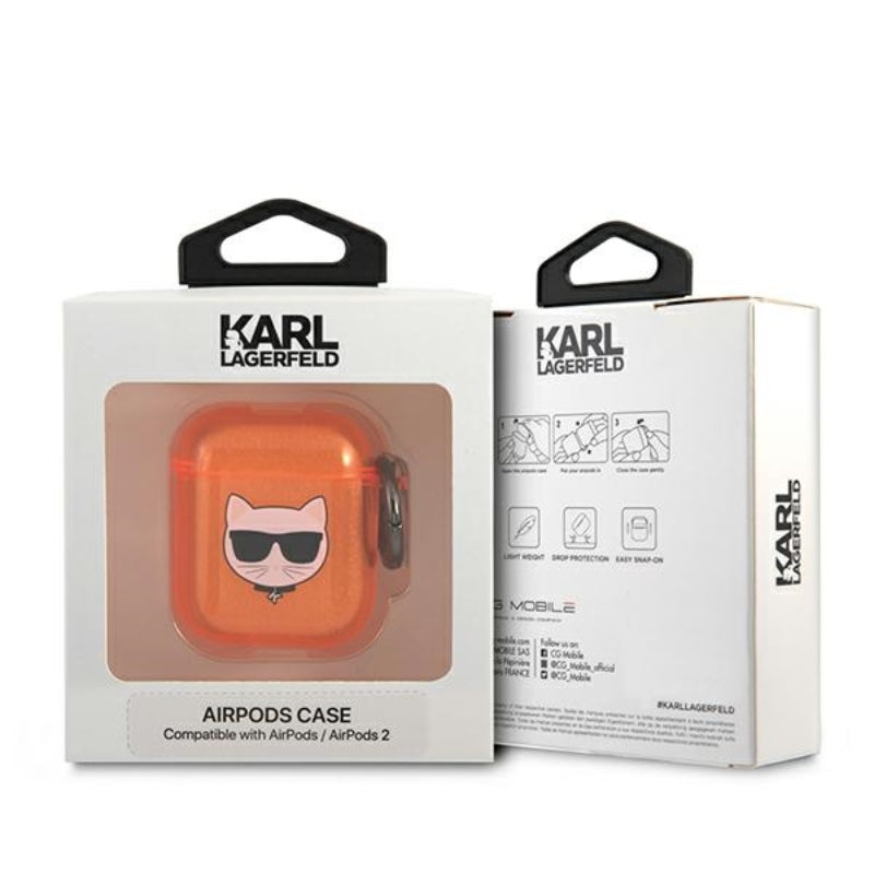 Karl Lagerfeld Choupette Head – dėklas, skirtas „Airpods“ (fluorescencinė oranžinė)
