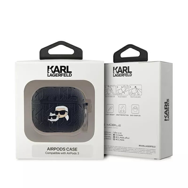 Karl Lagerfeld Monogram Karl & Choupette Head – AirPods 3 dėklas (juodas)