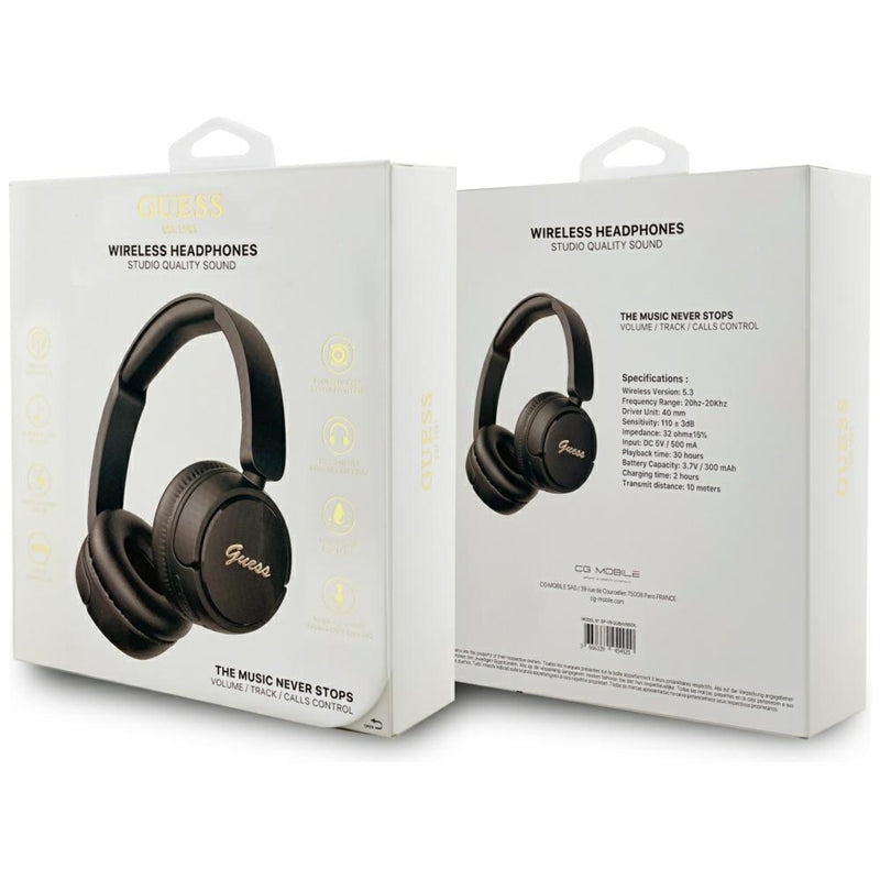 „Guess Metal Logo Script“ – belaidės virš ausų ausinės „Bluetooth V5.3“ (juodos)