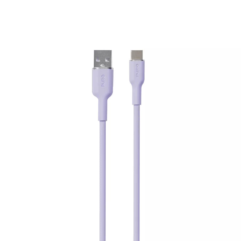 PURO ICON Soft Cable – USB-A į USB-C kabelis 1,5 m (Tech Lavender)