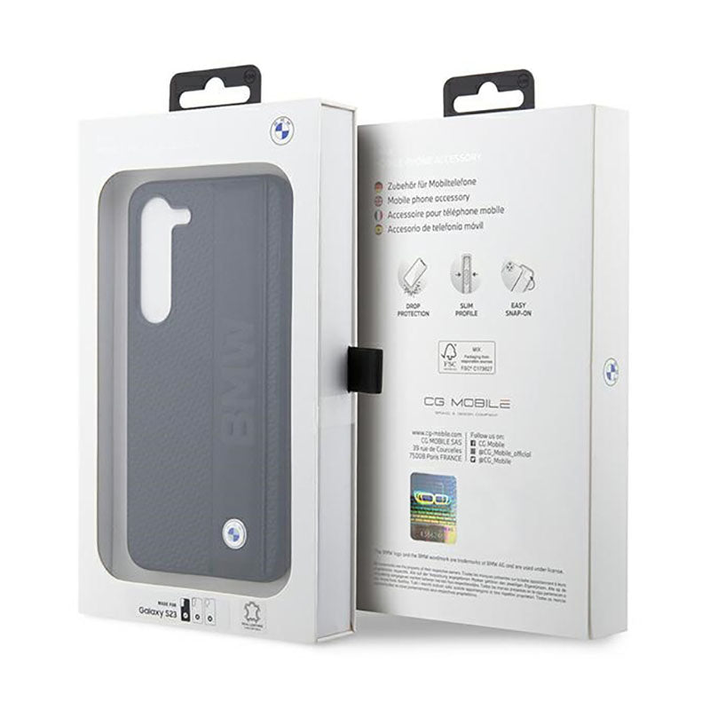 BMW od natūralios odos dėklas su tekstūra ir juosta - Samsung Galaxy S23 (juodas)