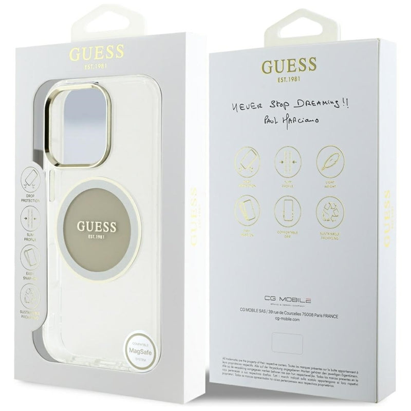 Guess IML Metal Colored Circle Classic Logo MagSafe – dėklas iPhone 16 Pro Max (pilkas)