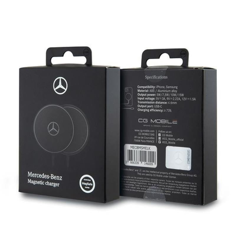 Mercedes didelis sidabrinis logotipas – MagSafe 15 W indukcinis įkroviklis (juodas)