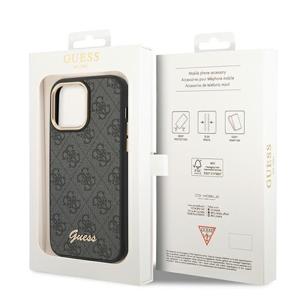 Guess 4G Metalo kameros kontūro dėklas – Dėklas skirtas iPhone 14 Pro Max (Juodas)